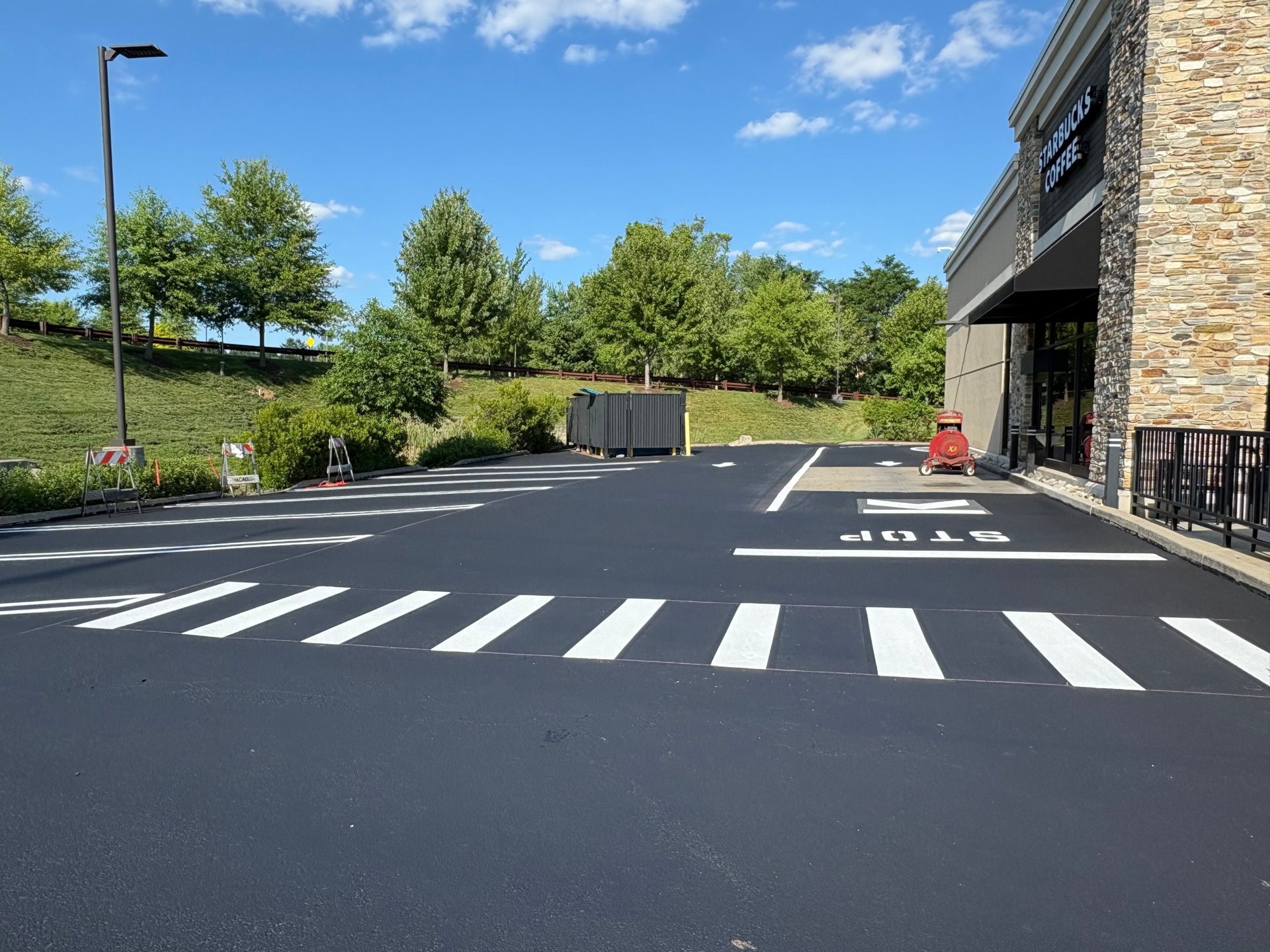 Freshly restriped commercial parking lot
